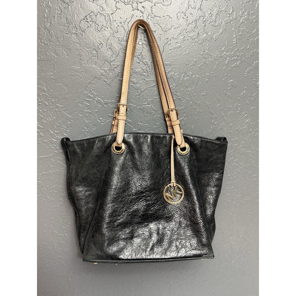 Michael Kors Black Leather Textured Tote Handbag